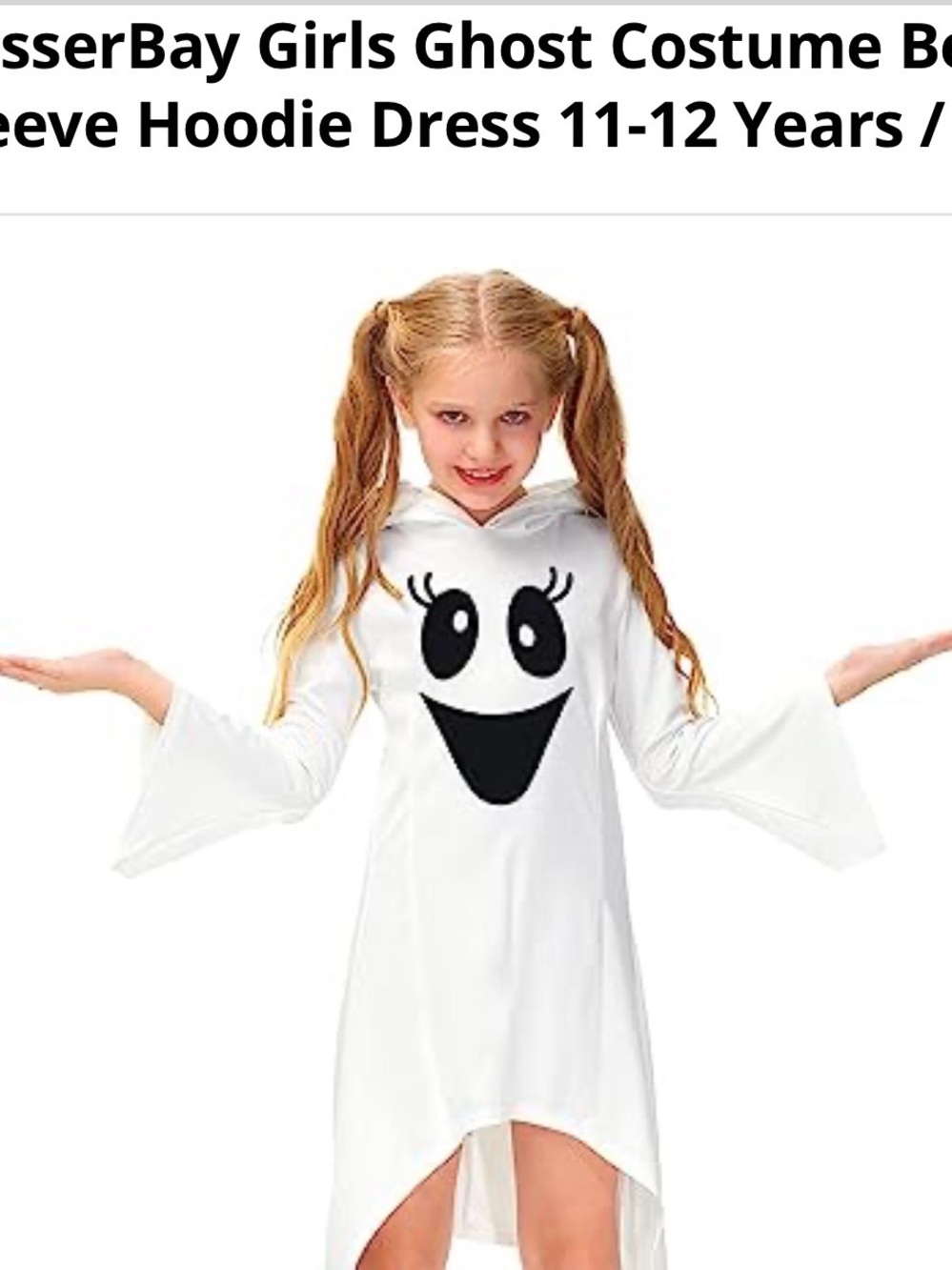 Bedder Bay Girl’s White Ghost Hoodie Dress Costume